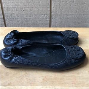 Tory Burch Ballerinas Black Leather SZ 7 Pre-Owned